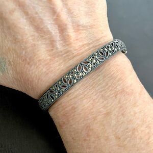 Vintage Judith Jack Art Deco sterling silver and marcasite hinged bangle